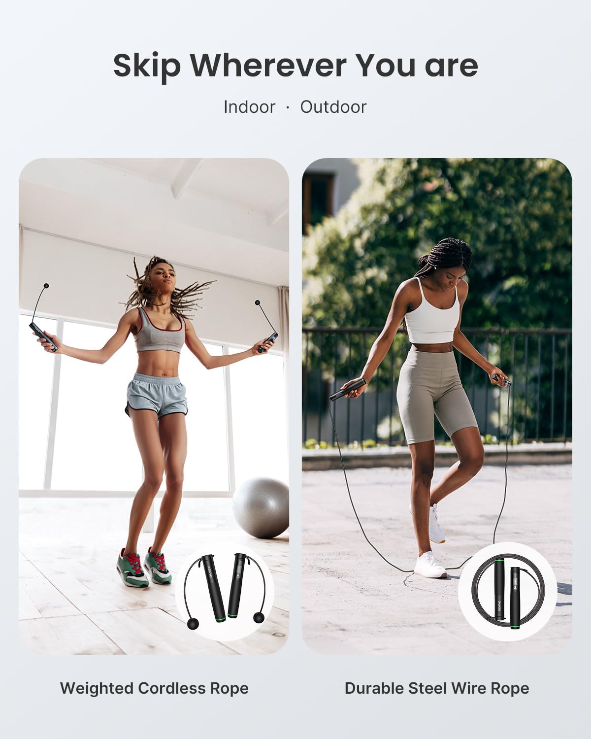 Smart skipping rope with weighted handles for gym workouts