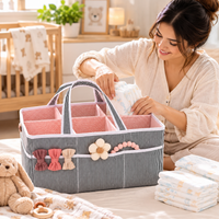 Wet wipe warmer positioned beside an organized baby changing station