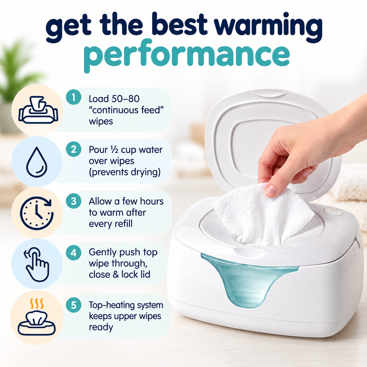 Wet Wipe Warmer with soft night light for nighttime baby care