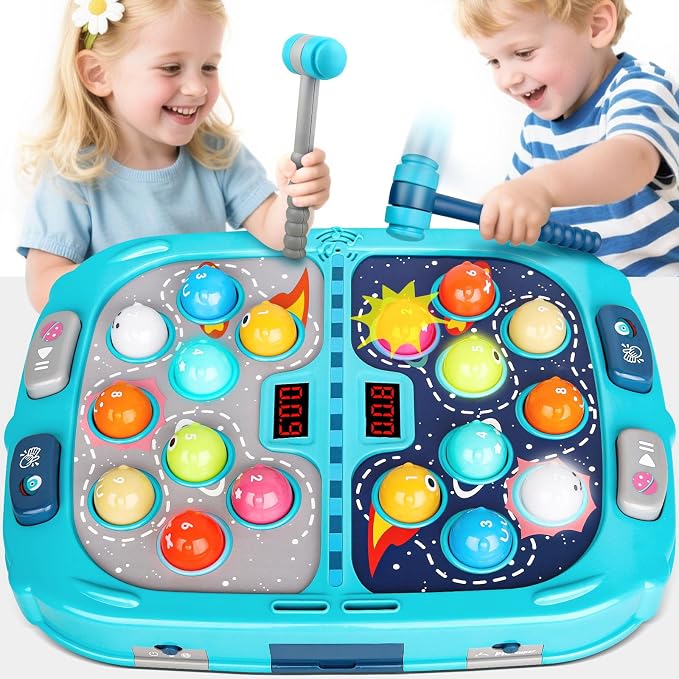 Whack a mole game for kids featuring a colourful interactive toy design.