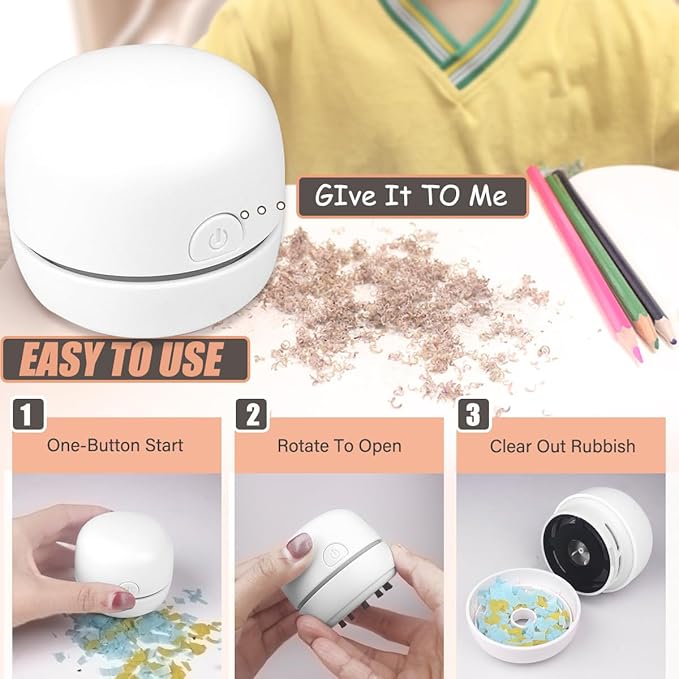 Compact White Desktop Vacuum Cleaner, USB Rechargeable for Efficient Cleaning of Crumbs and Dust