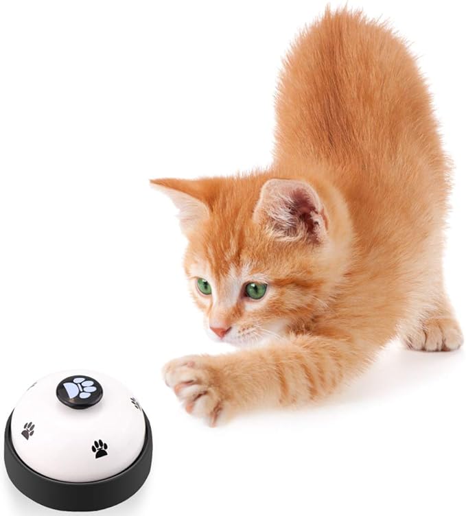 white dog training bell set with rubber base