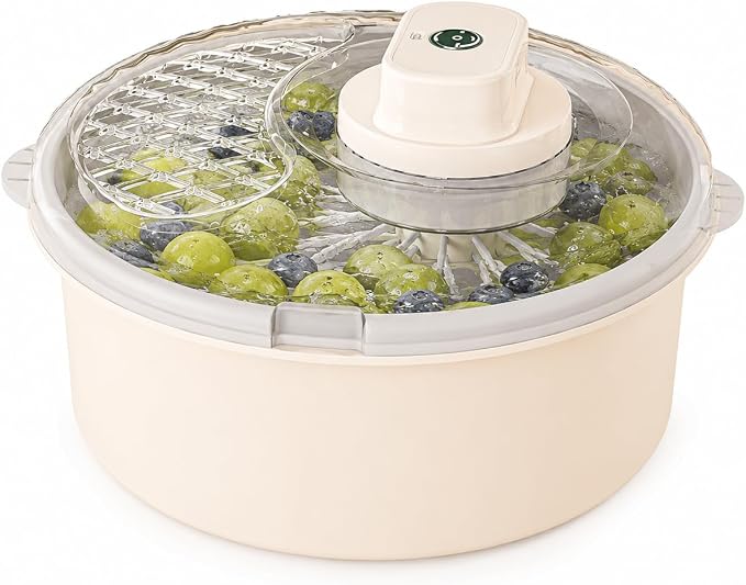 White electric produce spinner bowl for fruits and vegetables