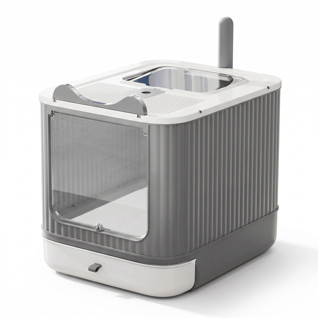 Indoor cat litter box in white and grey color