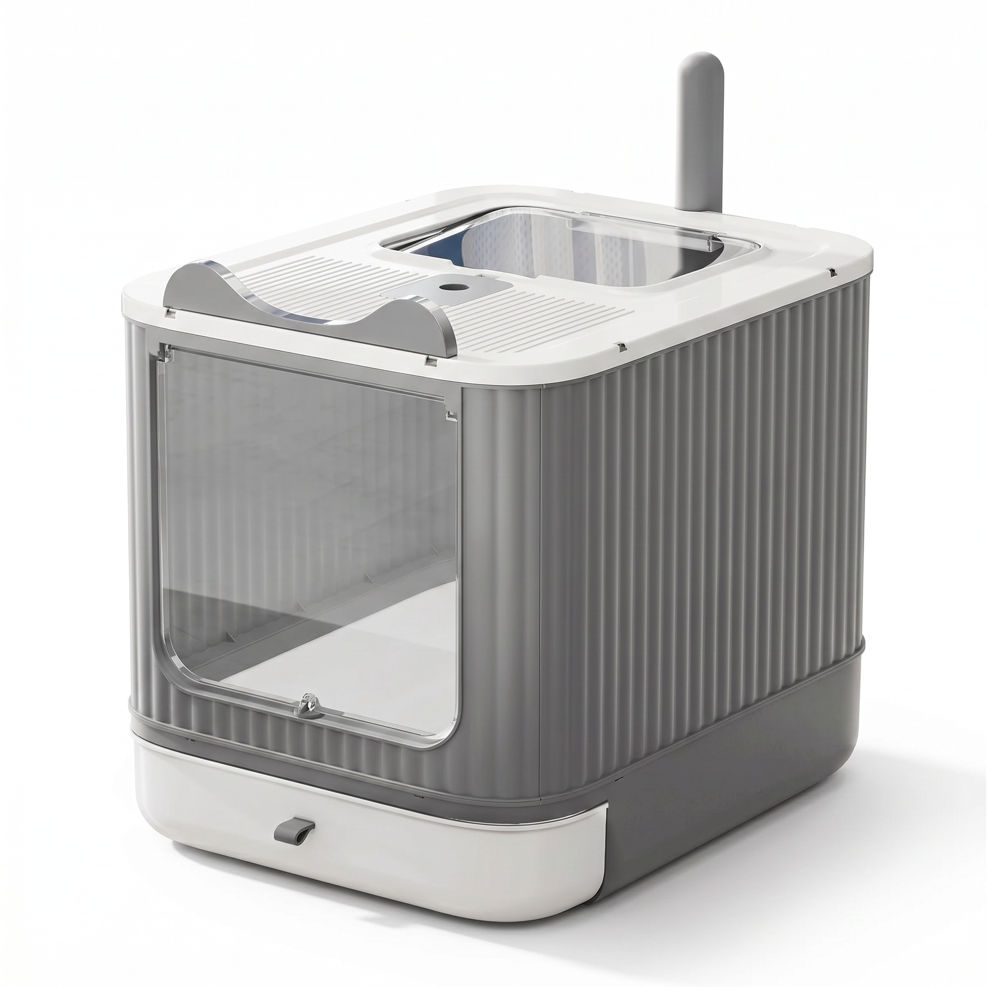 Indoor cat litter box in white and grey color