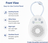 White portable sound machine front view with speaker