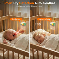 Compact white noise device placed safely on a nursery shelf away from the crib