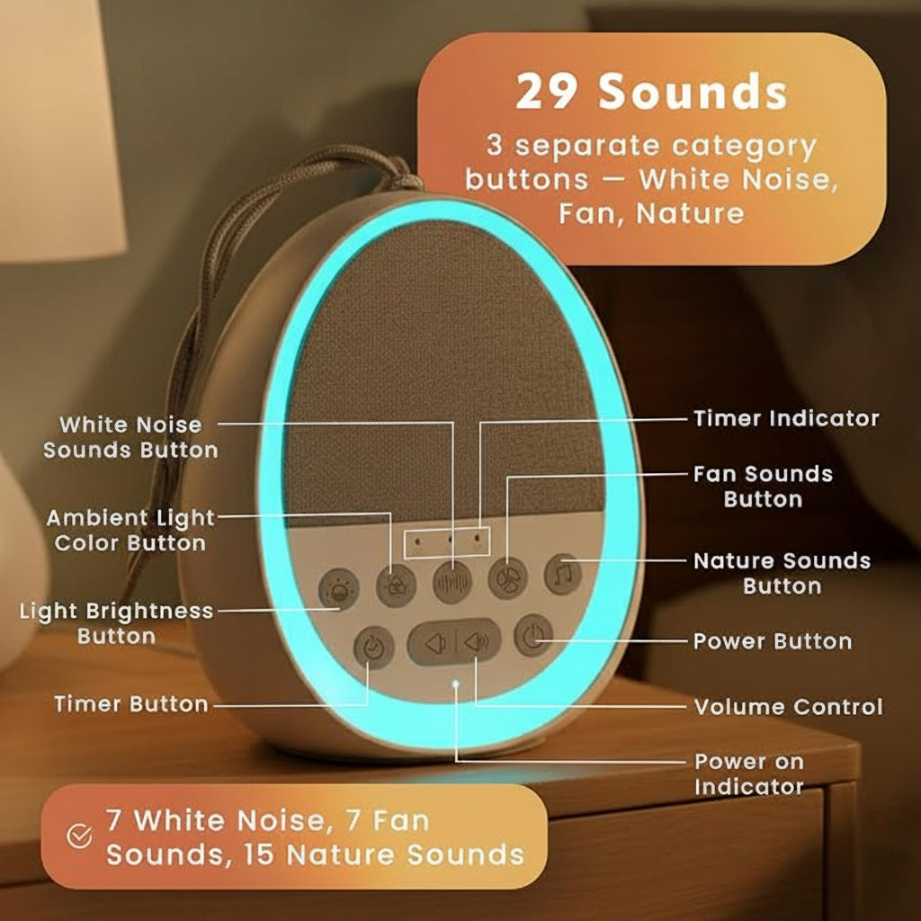 White noise sound machine with four timer settings