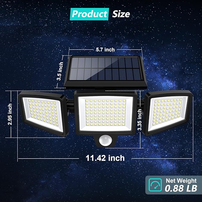 270 degree wide angle solar light for outdoor wall installation