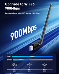 AX900 USB WiFi Adapter for Windows 10/11, Dual-Band with 7dBi Antenna for stable gaming and streaming.