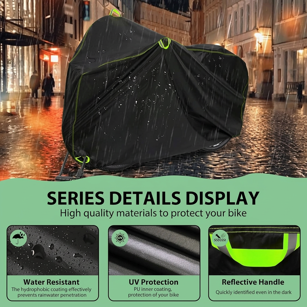 Windproof bike cover with buckle strap for stability