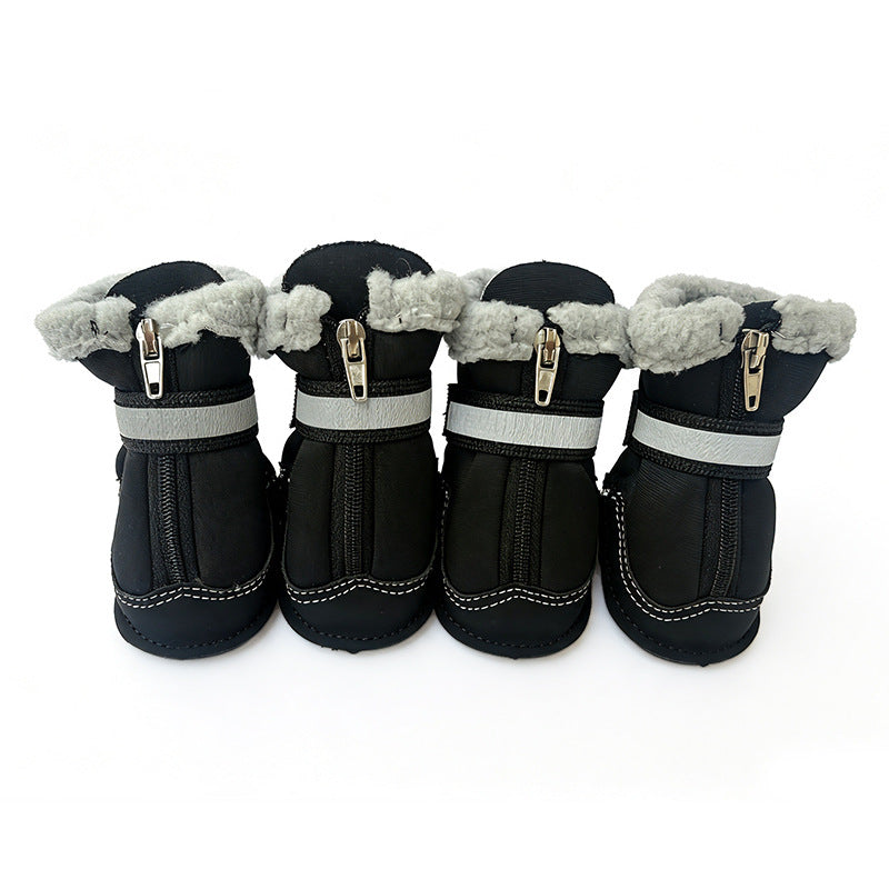 Winter dog paw boots with reflective details and adjustable fastening