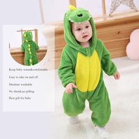 Full-length plush-style outfit in bright green and yellow