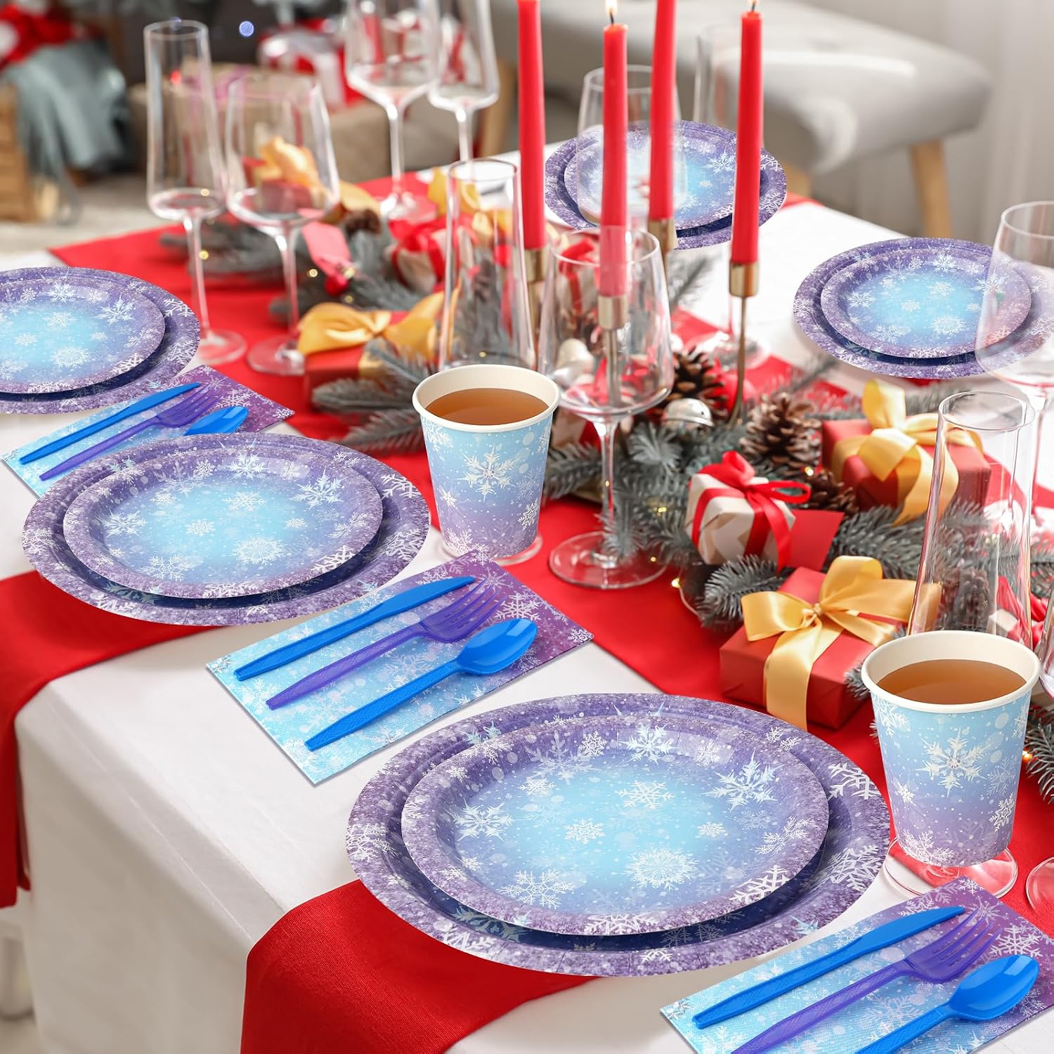 Winter wonderland party tableware set with snowflake design