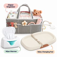 Wipe warmer and spacious diaper organizer arranged for everyday baby care