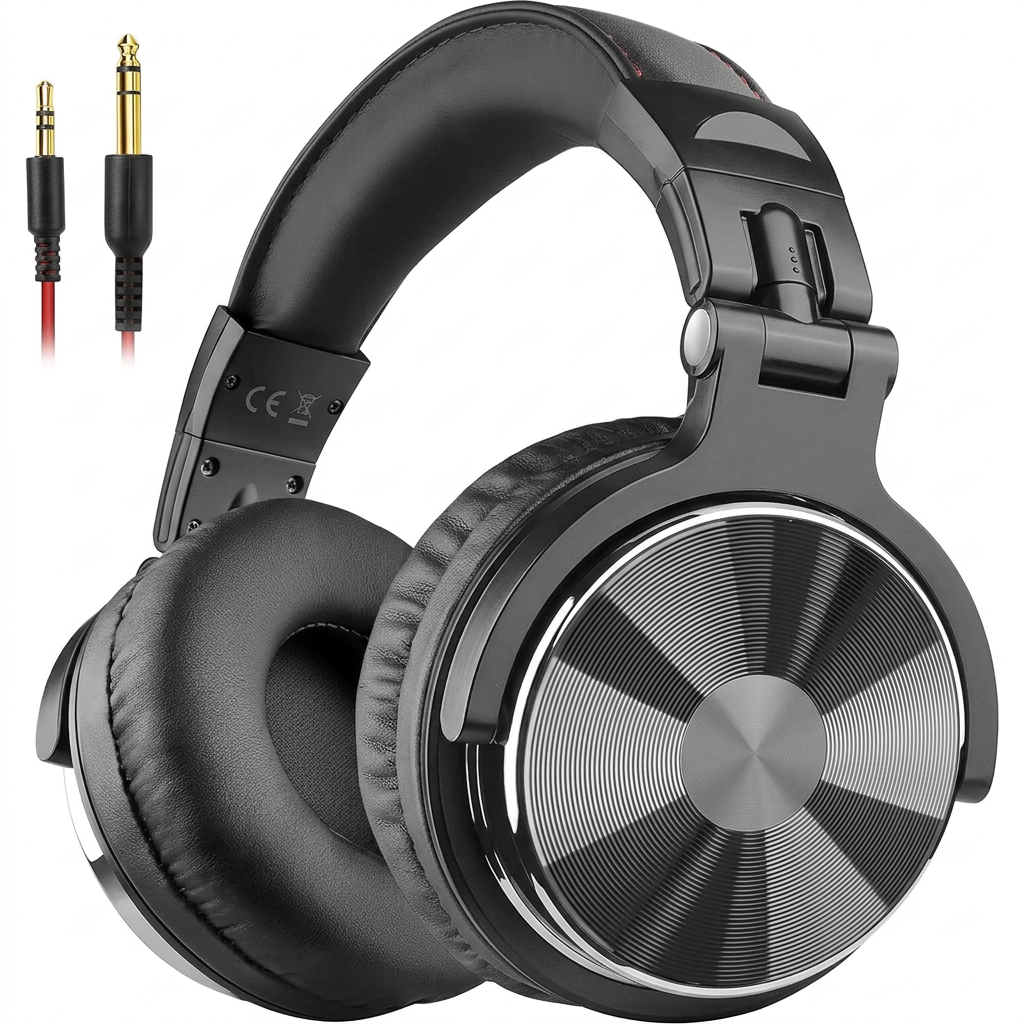Wired over-ear headphones with 50mm drivers, black design, perfect for studio monitoring, mixing, and DJ performances
