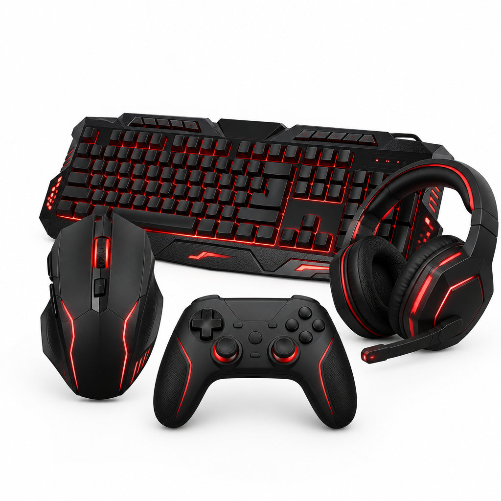 Wireless controller with keyboard mouse combo and headset bundle