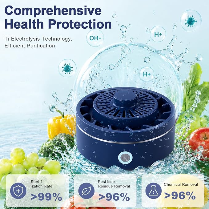 Wireless blue fruit and vegetable washer for kitchen use