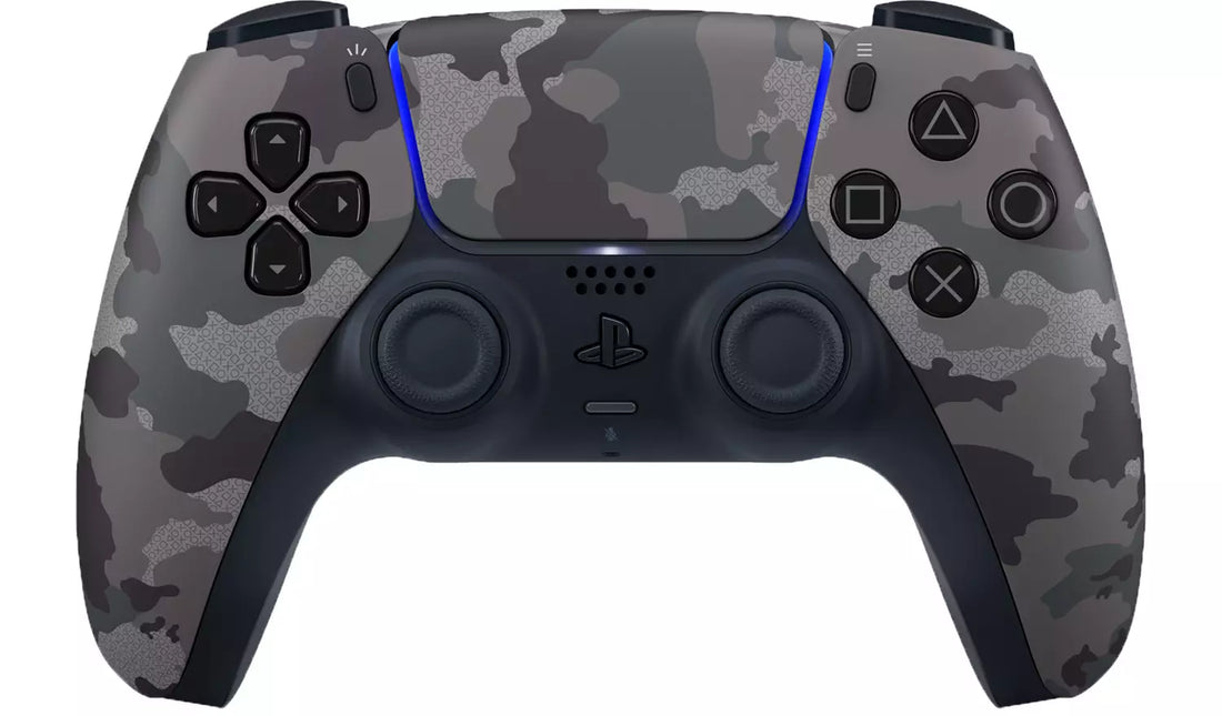 Wireless gaming controller with grey camouflage design