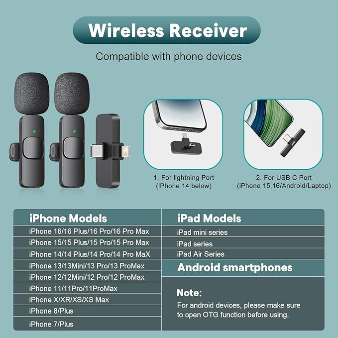 wireless microphone connected to smartphone for audio video recording