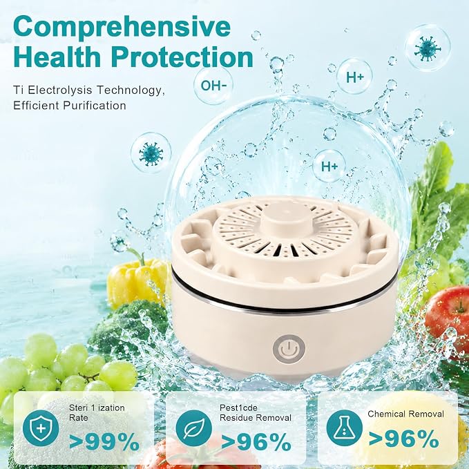 Wireless produce washing device for household kitchen use