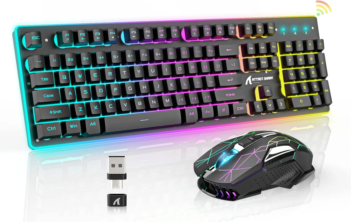 Black wireless RGB keyboard and mouse combo for PC and laptop setup