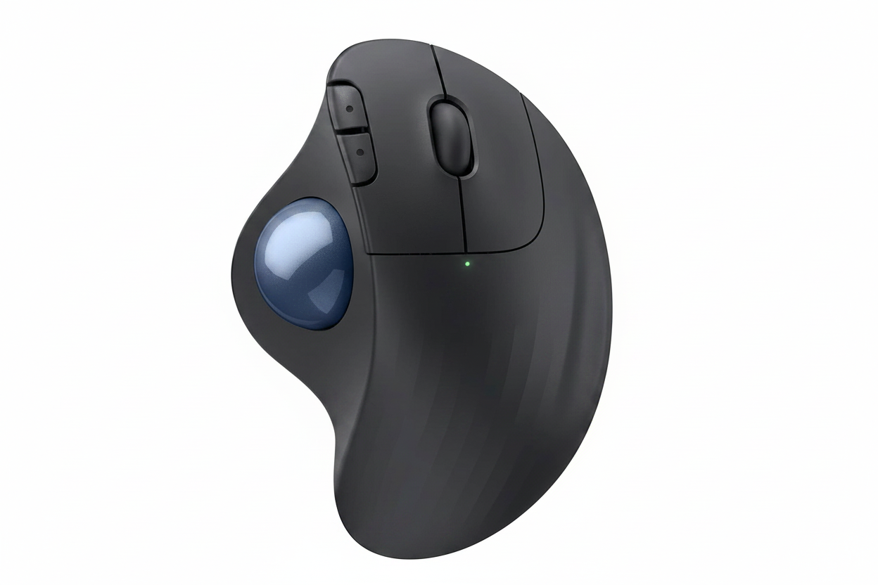 Wireless ergonomic trackball mouse with blue ball