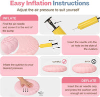 Air pump supplied with an inflatable wobble cushion for convenient setup.