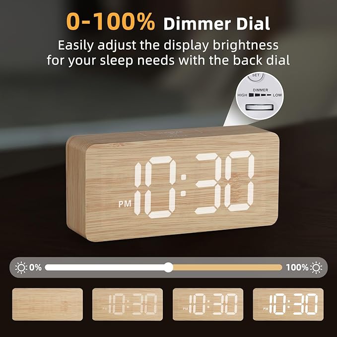 Wood decor digital clock for living room table and shelf