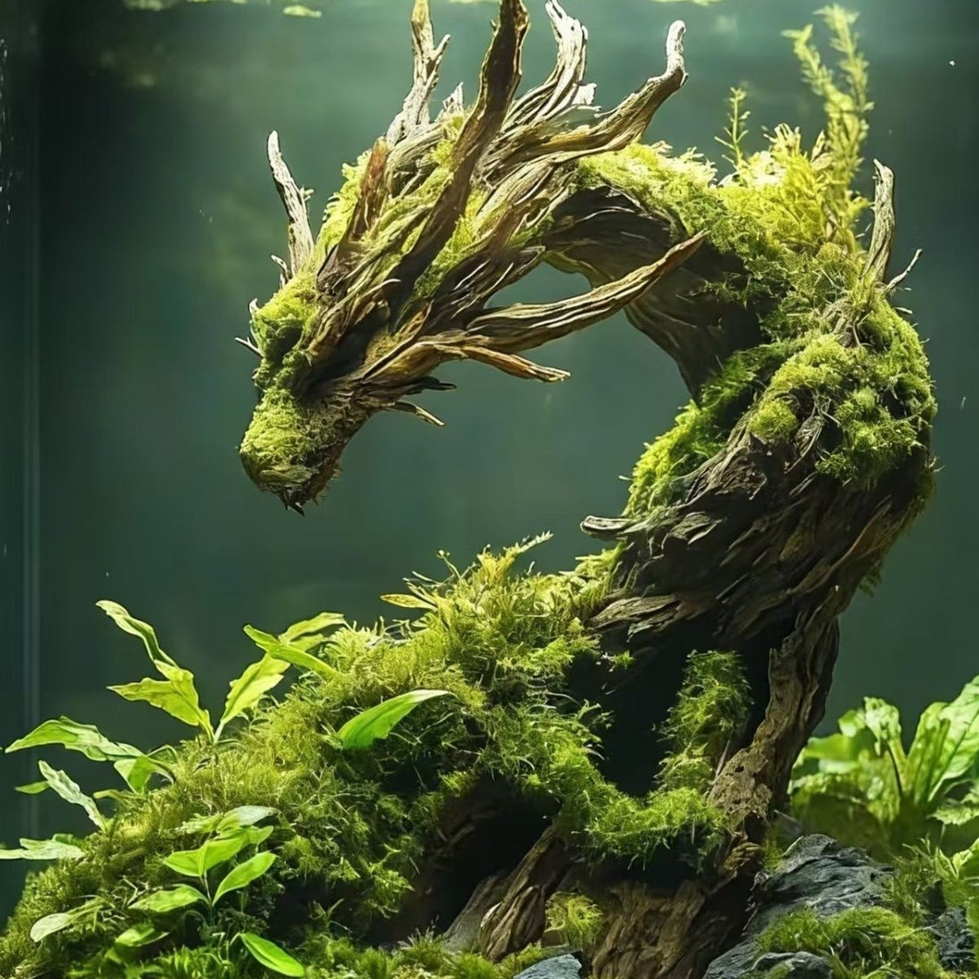 Wood Grain Dragon Ornament for Aquarium and Fish Tank Decoration