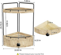 Wood-look bathroom counter organizer with two storage tiers