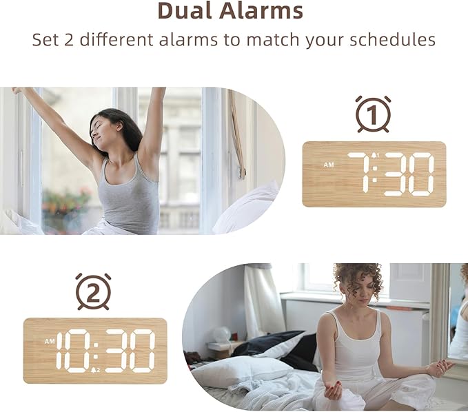 Wooden alarm clock with adjustable volume control for daily use