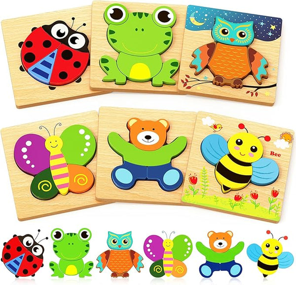 Wooden Puzzle for Kids, Wood Block Puzzle, 3D Wooden Puzzles, Wooden Animal Jigsaw Puzzle, Montessori Educational Toy for Toddlers