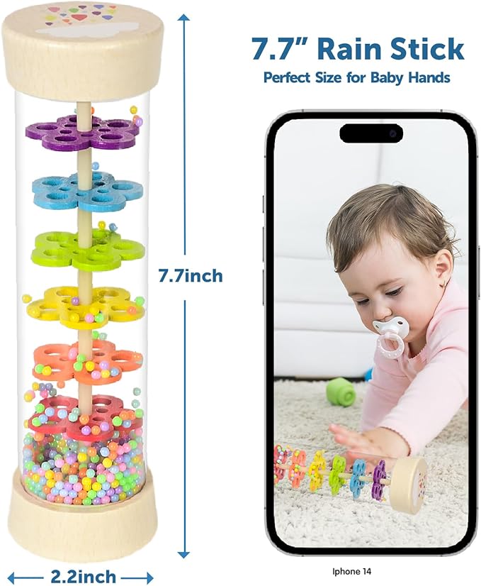 Wooden baby rattle sensory toy rain stick musical toy for infants