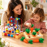 Colorful wooden bead maze activity toy with animal pieces and movable beads