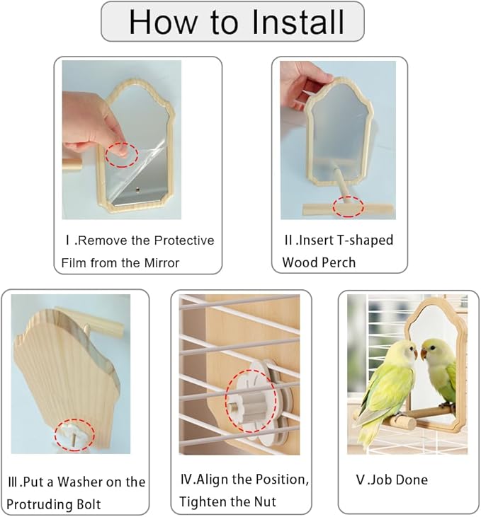 wooden bird cage mirror toy for climbing and play