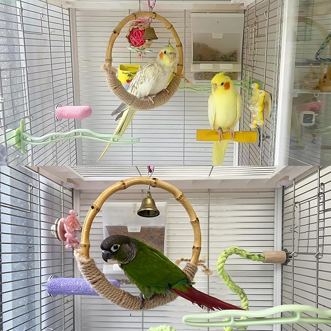 Hanging wooden bird perch for compatible bird cages