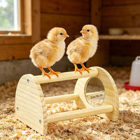 Wooden bird cage perch with mirror accessory