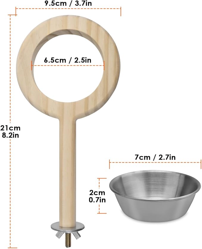 Wooden Bird Perch with Food Cup for Parakeets and Budgies