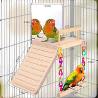 Wooden Play Gym for Birds – Perch, Mirror, and Climbing Ladder Swing