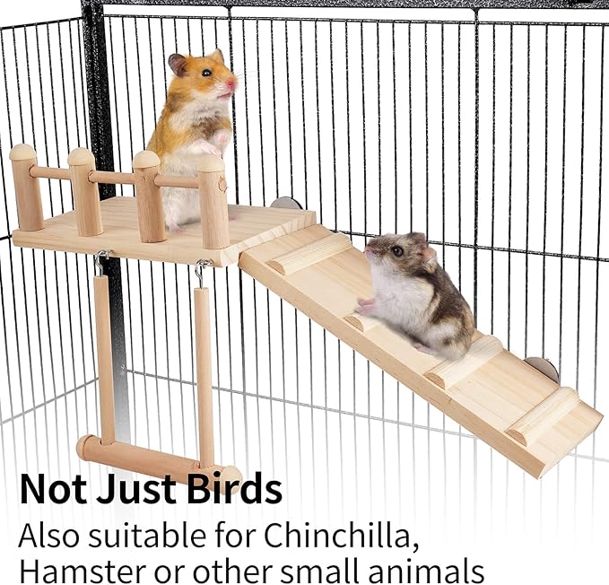 Wooden Bird Perches Platform Swing with Climbing Ladder for Parakeets and Budgies