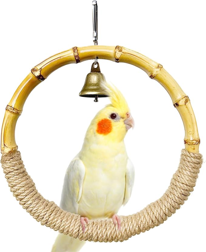 Wooden bird swing perch with hemp rope