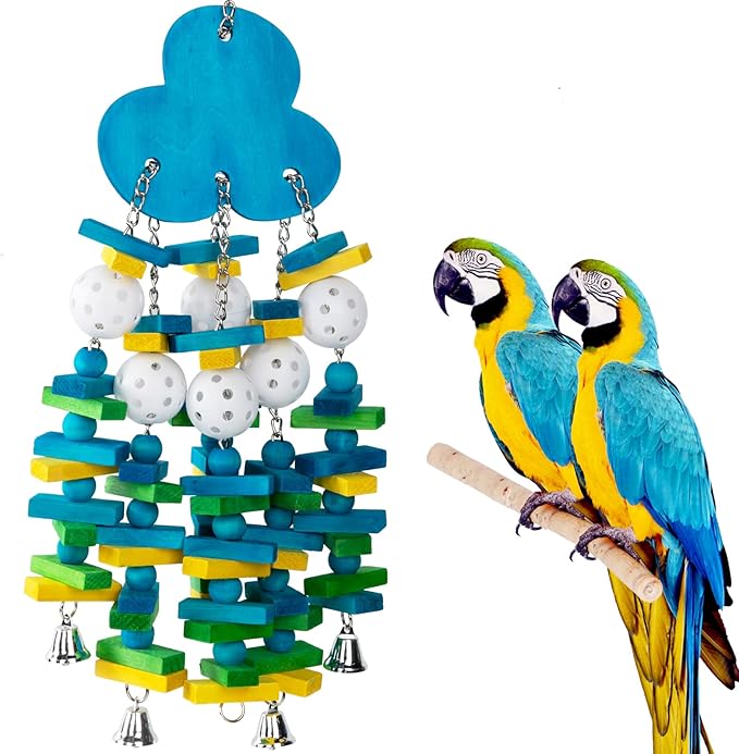 Colorful wooden bird toy set with bells for large birds