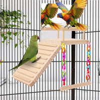 Wooden Bird Toys with Perch Platform and Climbing Ladder Swing for Cage Accessories