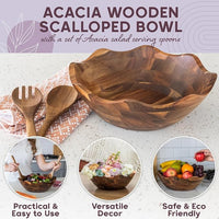 Wooden serving bowl set with matching serving spoons