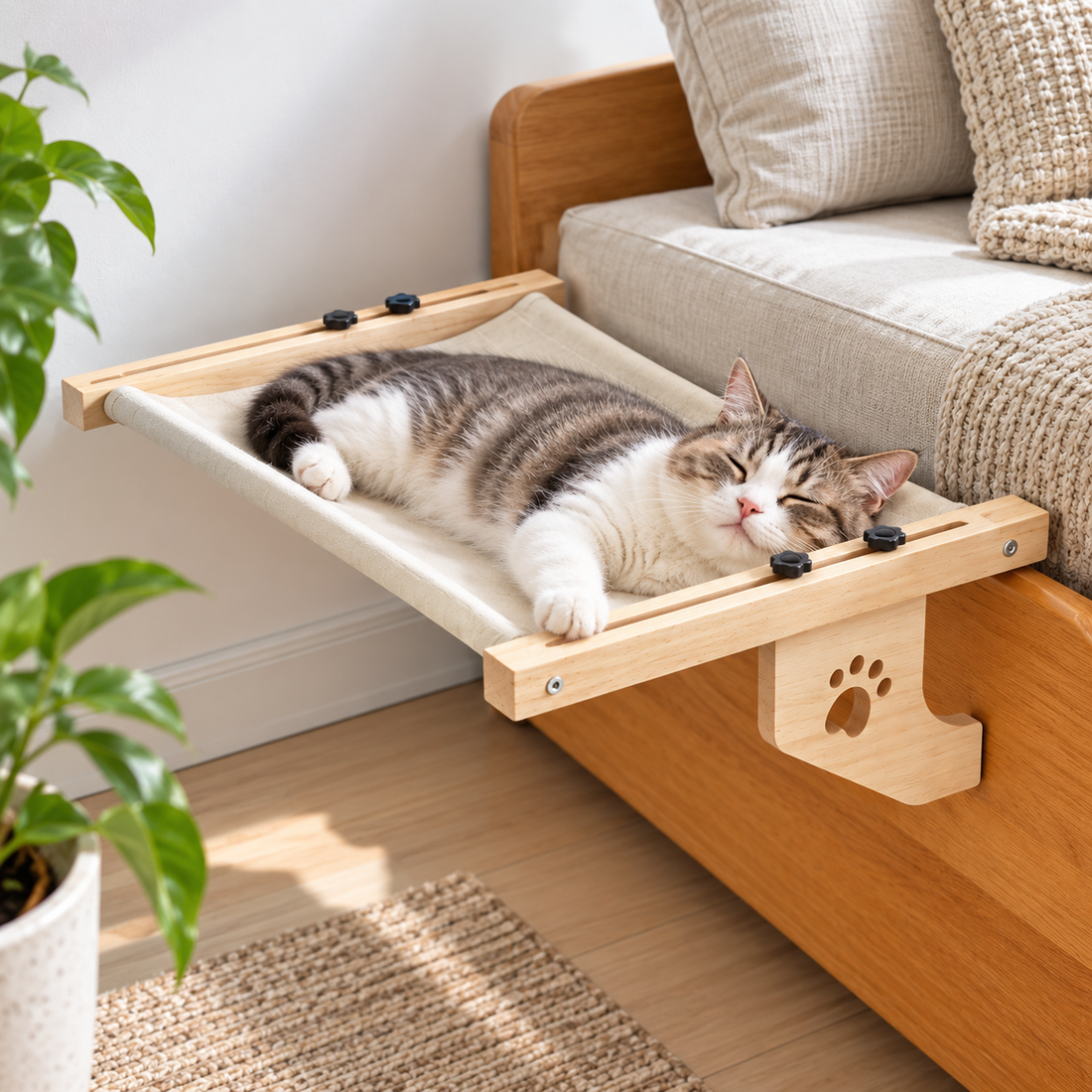 Wooden Cat Hammock with Breathable Hanging Surface