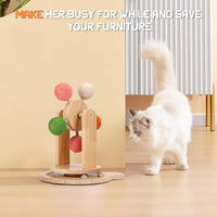 Wooden Cat Wheel Toy with Solid Wood Base