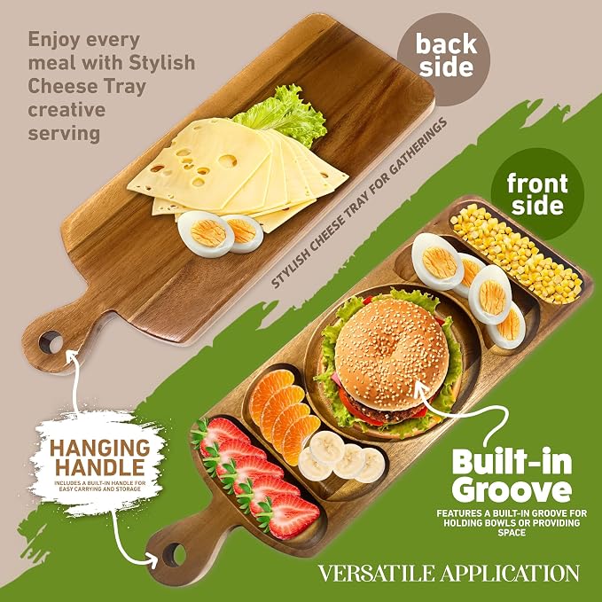 Wooden serving board arranged with cheese and crackers
