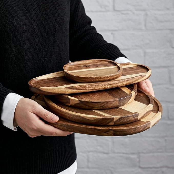 Acacia wood trays for coffee tea and snack serving