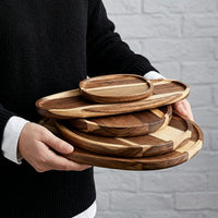 Acacia wood trays for coffee tea and snack serving
